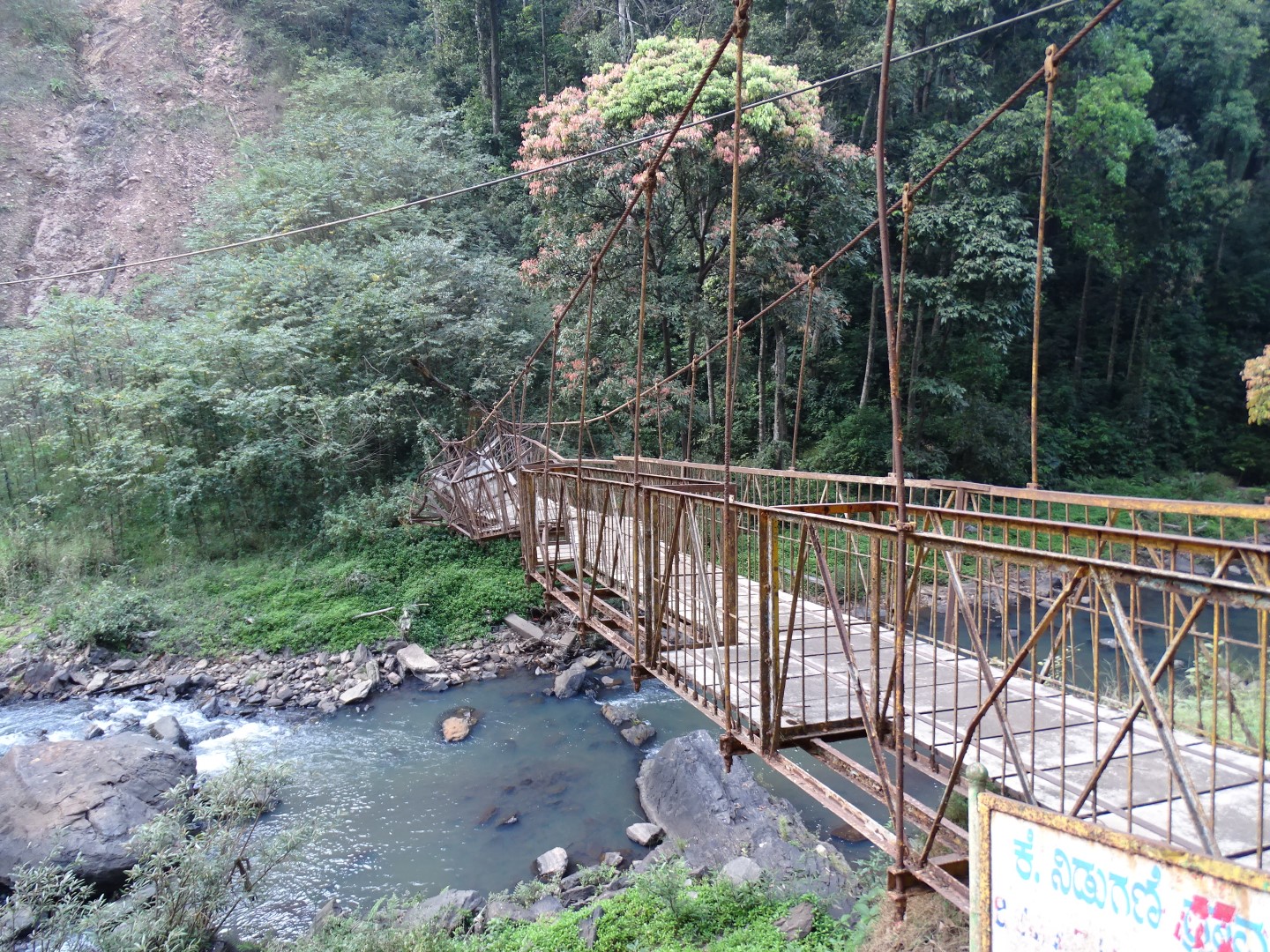 the hanging bridge at abbi falls